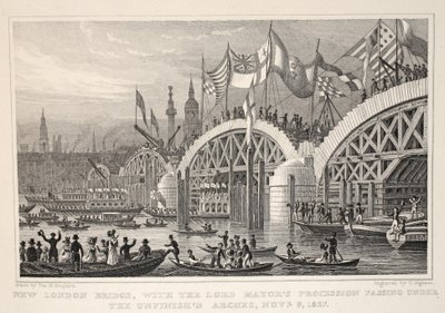Nuevo Puente de Londres, con la Procesión del Alcalde pasando bajo los Arcos Inacabados, 8-9 de noviembre de 1827, de 